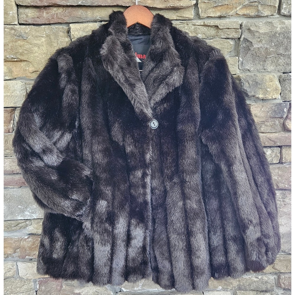 VTG Mobwife Apres Ski Faux Fur Coat 12 Black-Silver Mink Style Made in USA